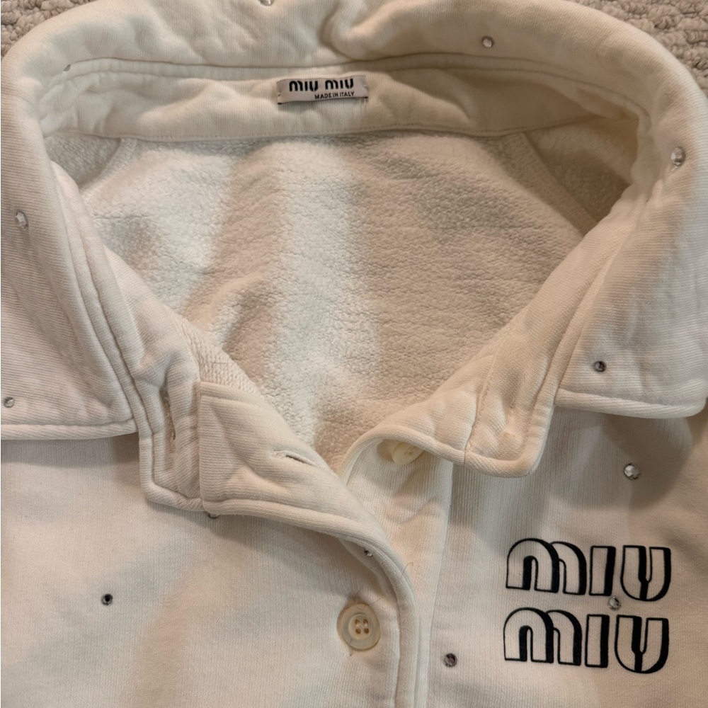 Miu Miu Ivory Embellished Polo Sweatshirt - Picture 6 of 8